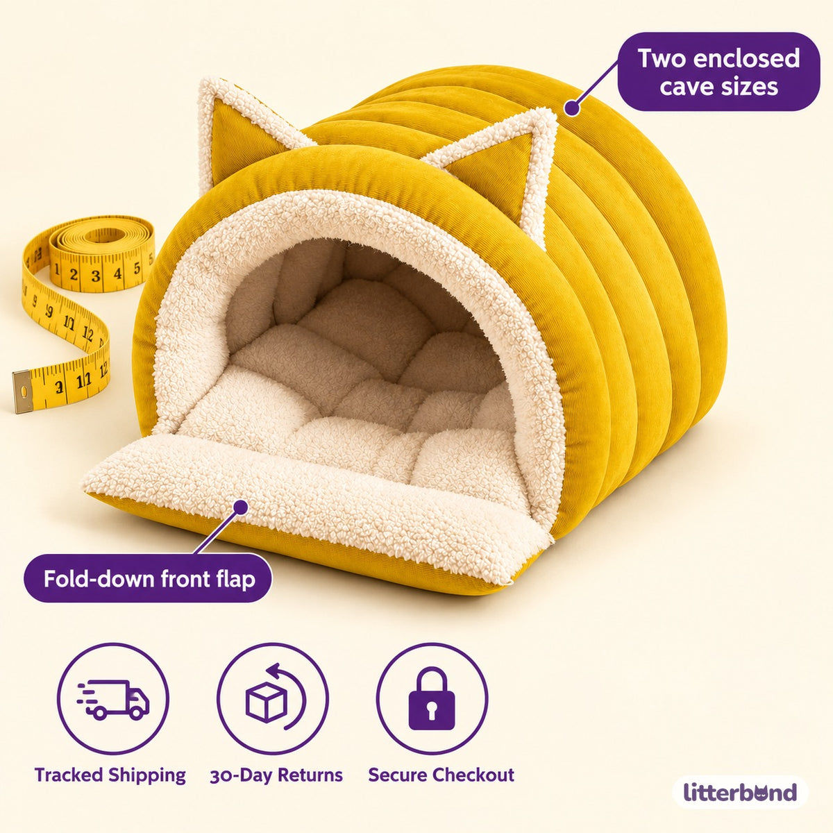 Ribbed Cat-Ear Cave Bed - size and details