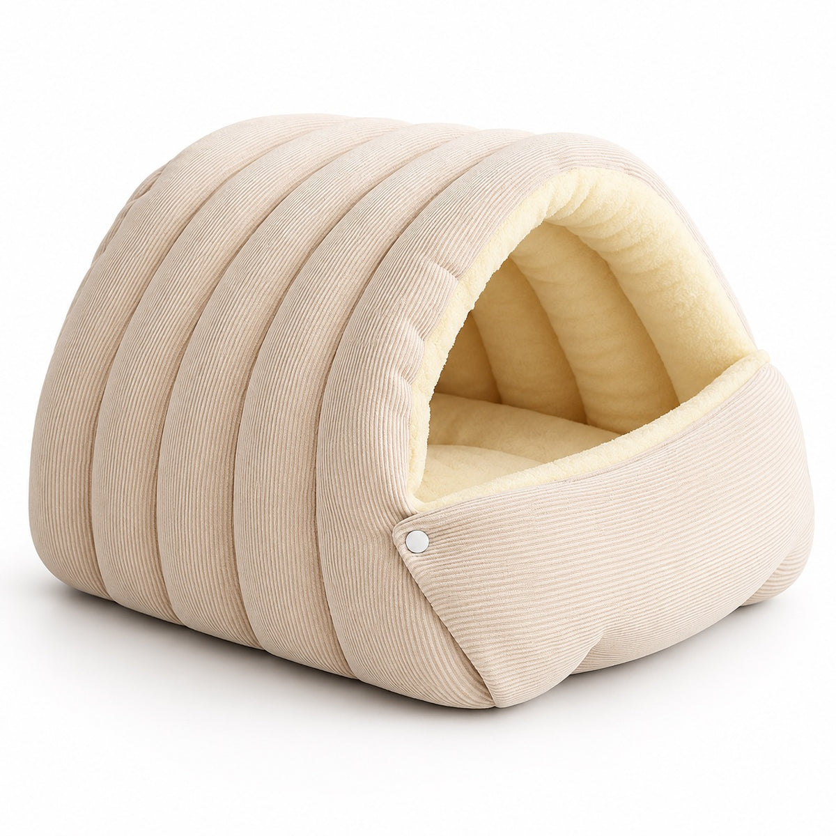 Ribbed Cat-Ear Cave Bed - Cream Ribbed Cave
