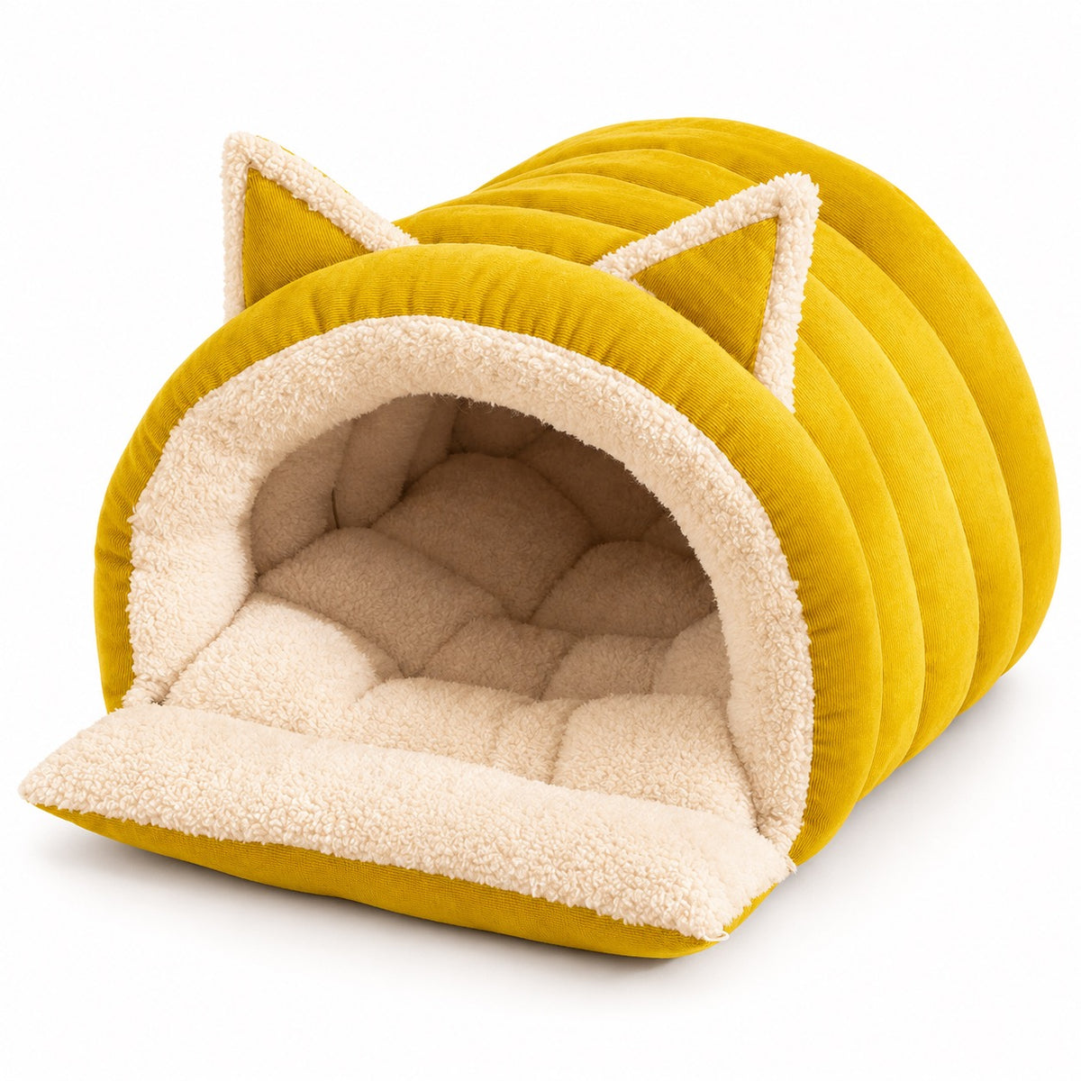 Ribbed Cat-Ear Cave Bed - Yellow Cat-Ear Cave