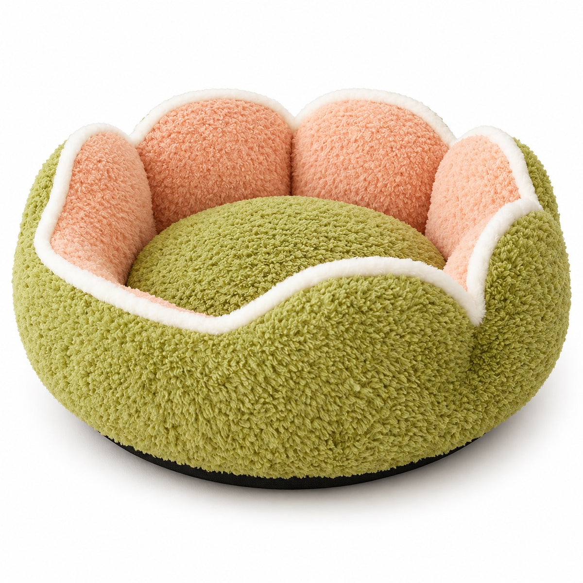 Raised Scallop Donut Bed - Moss Green / Peach