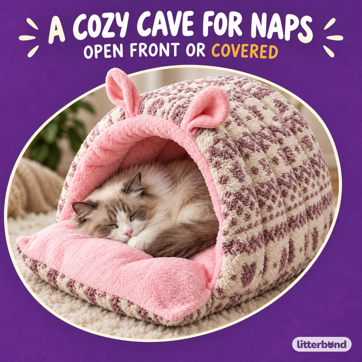 Animal Ear Cave Bed for Naps with a cat