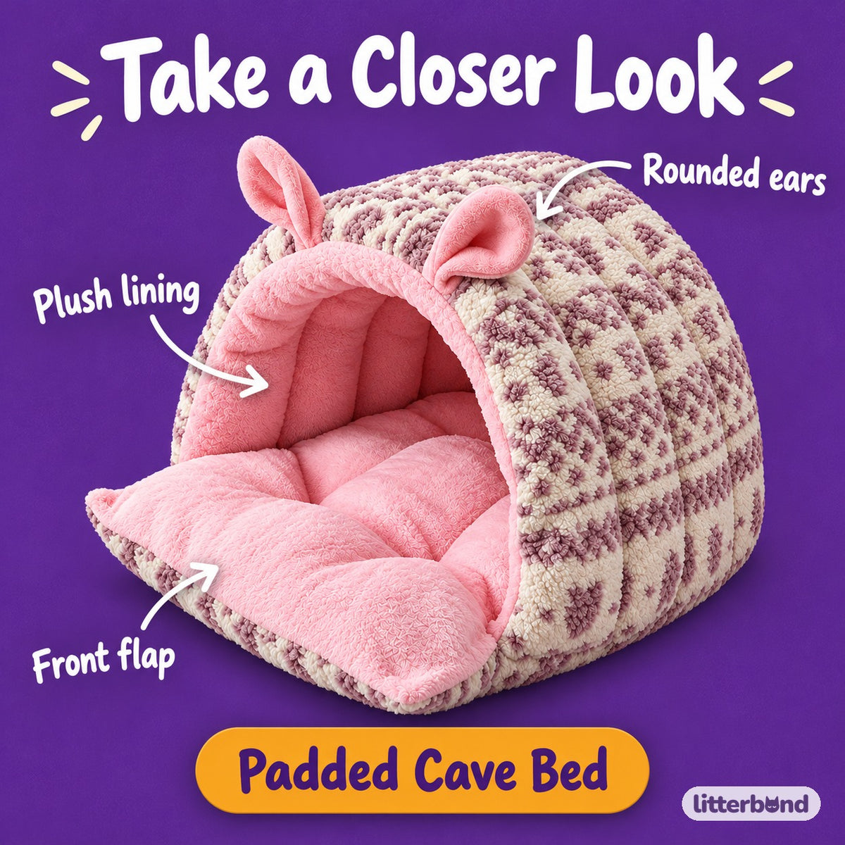 Animal Ear Cave Bed for Naps - close-up details