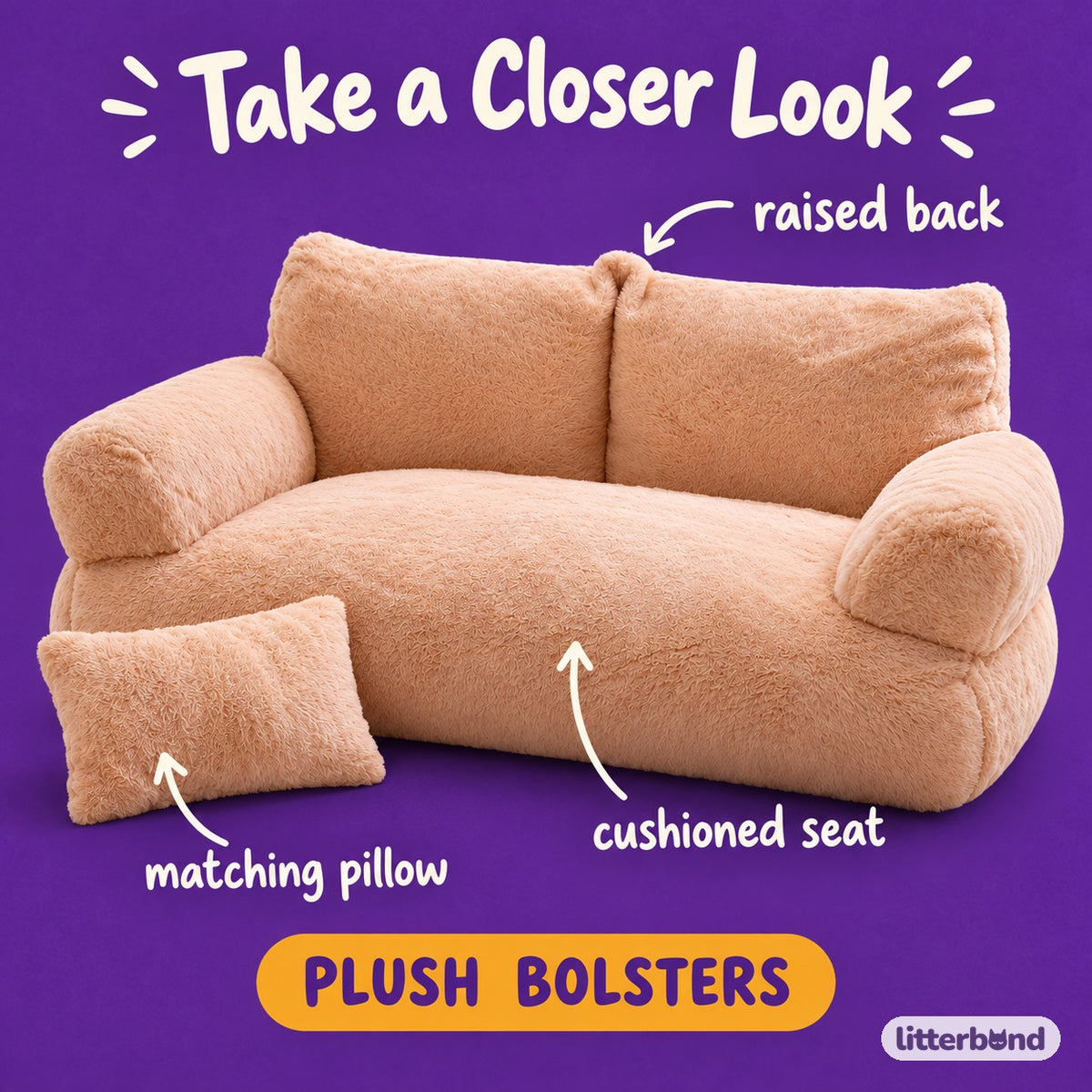 Plush Sofa Bed for Cat Napping - close-up details