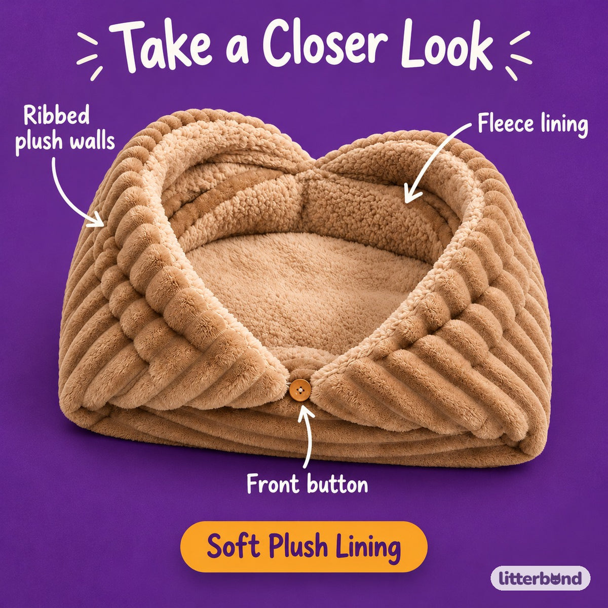Ribbed Envelope Cat Cave Bed - close-up details
