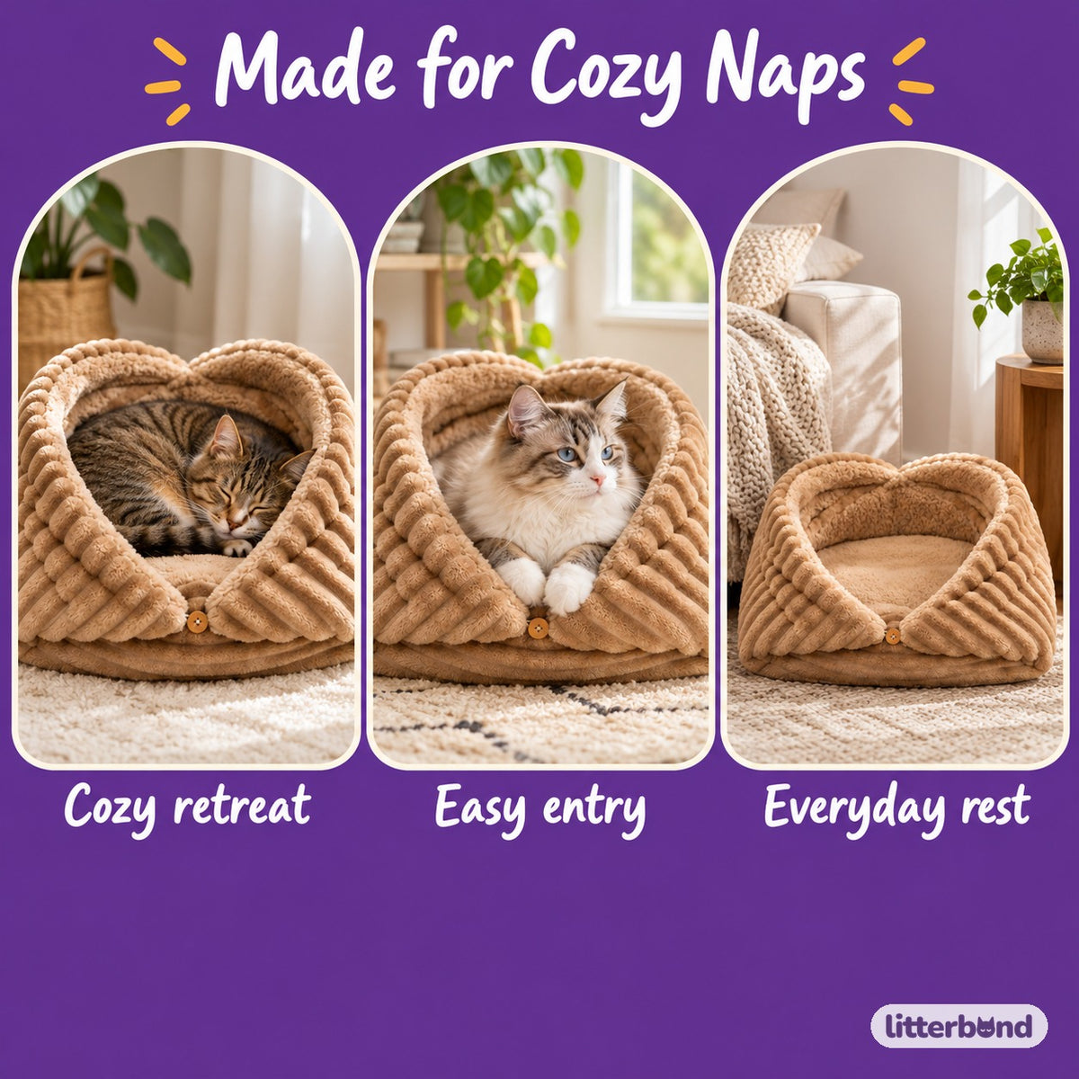Ribbed Envelope Cat Cave Bed - cozy at home