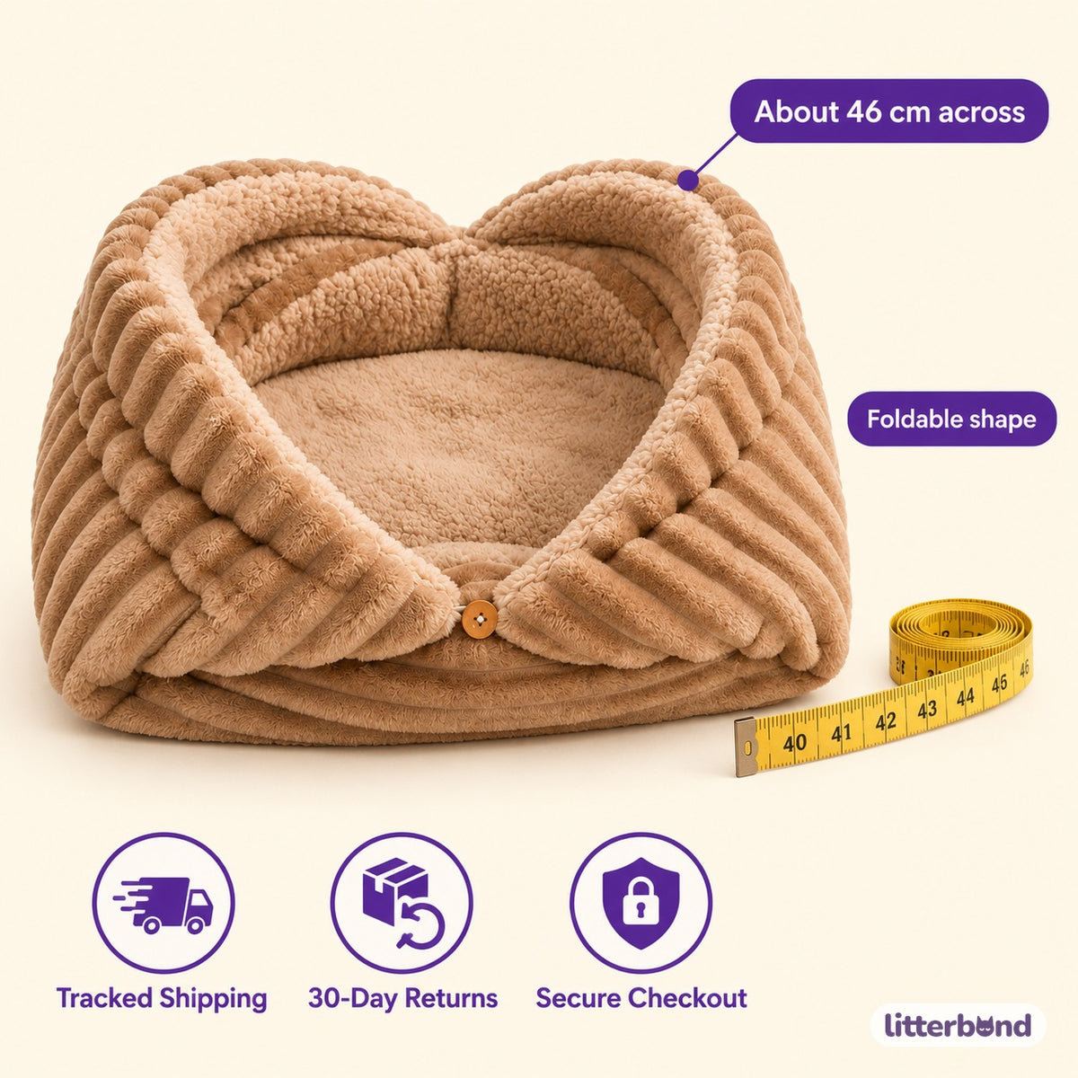 Ribbed Envelope Cat Cave Bed - size and details