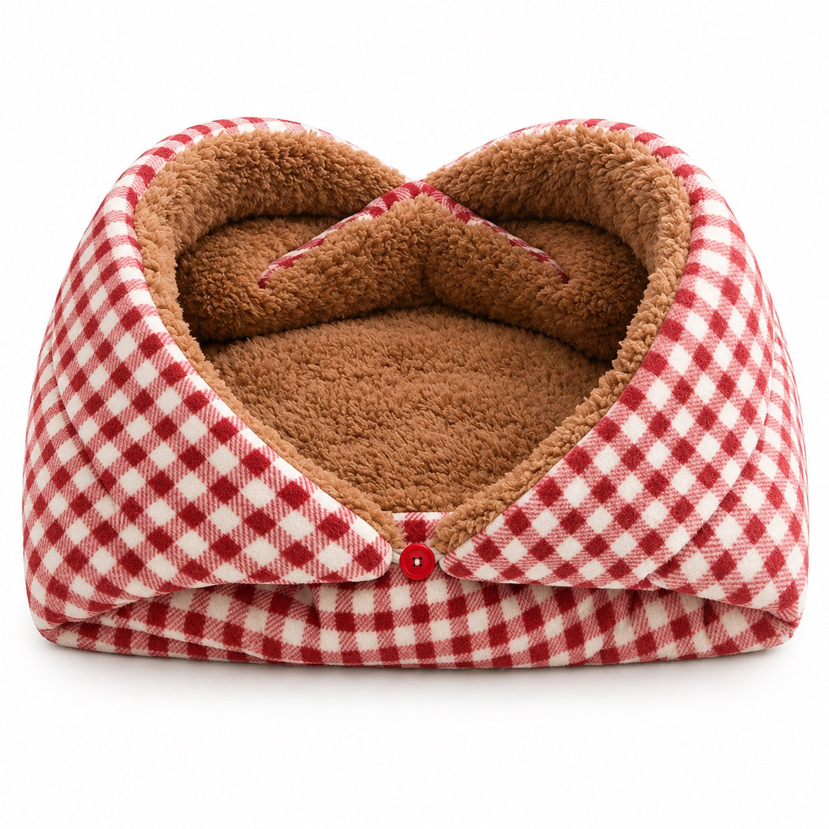 Ribbed Envelope Cat Cave Bed - Red Gingham