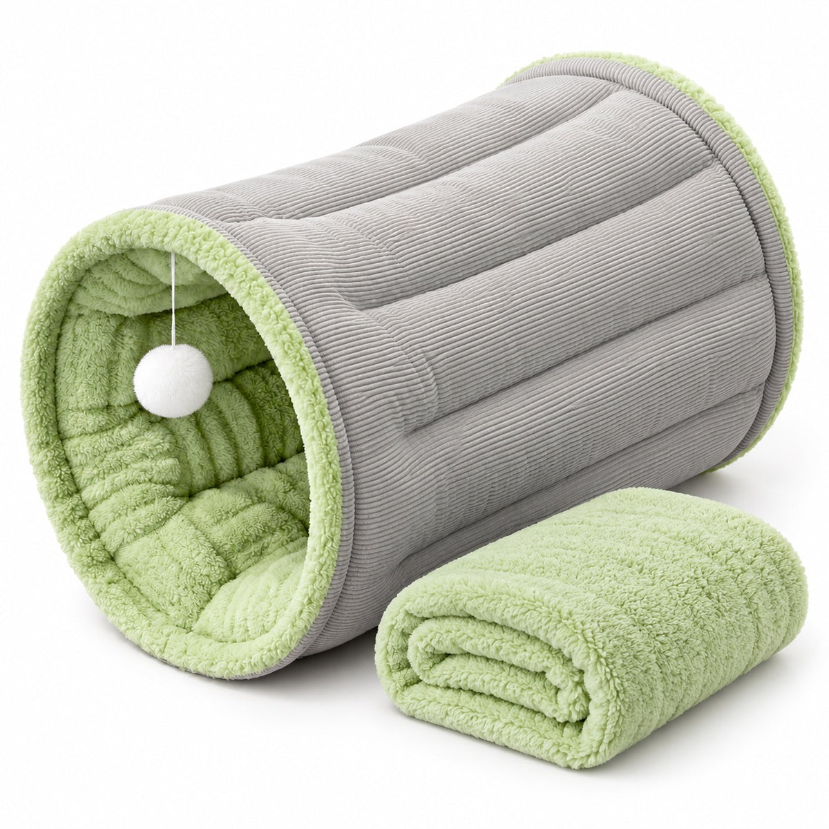 Convertible Tunnel Mat Bed for Napping - Gray Green with Blanket
