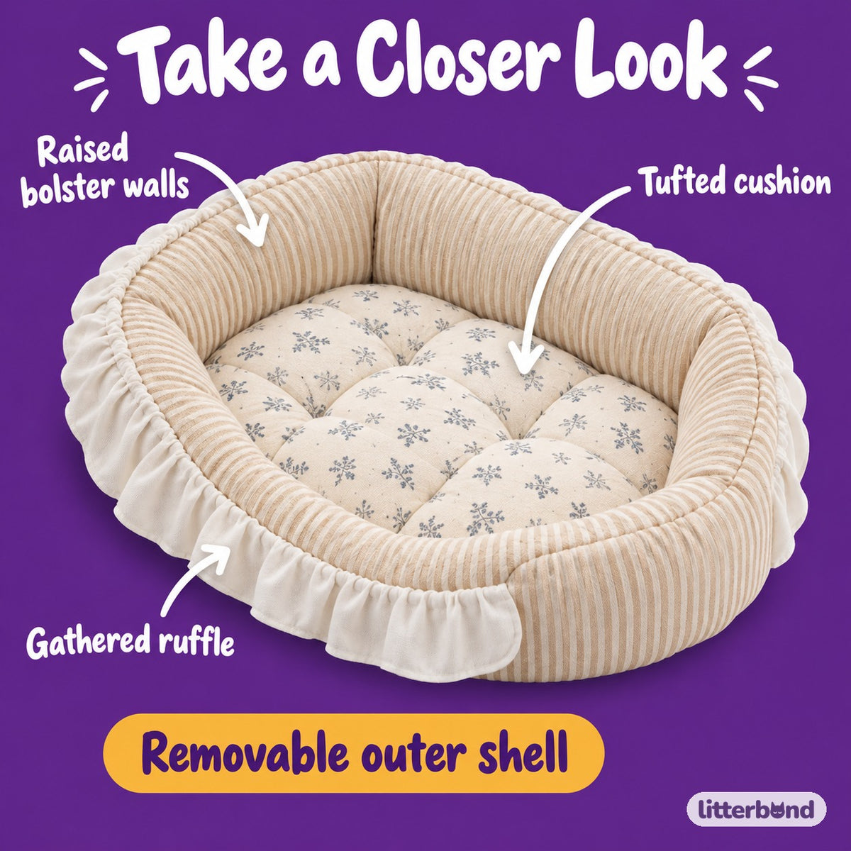 Ruffled Bolster Nap Bed - close-up details
