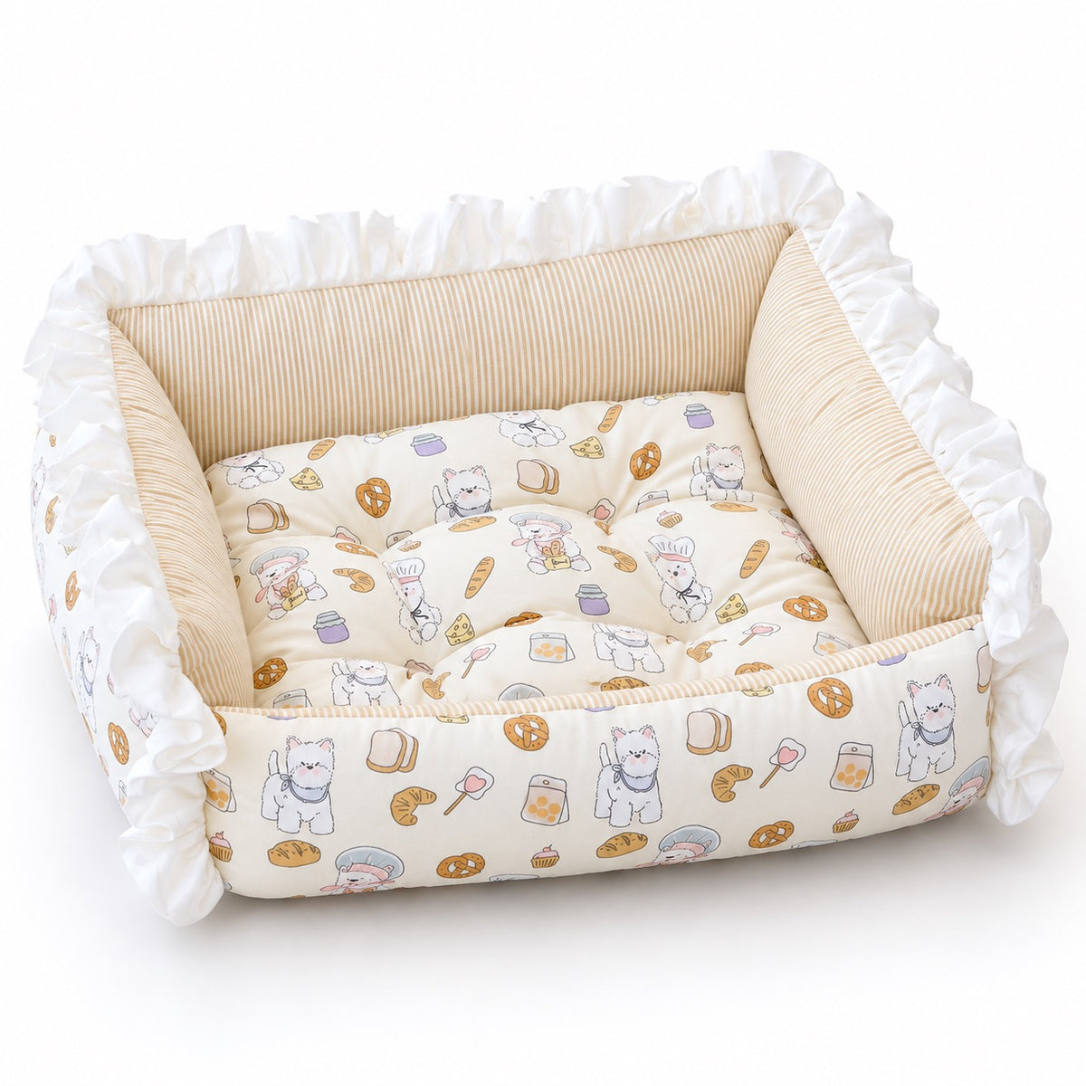 Ruffled Bolster Nap Bed - Bakery Sketch
