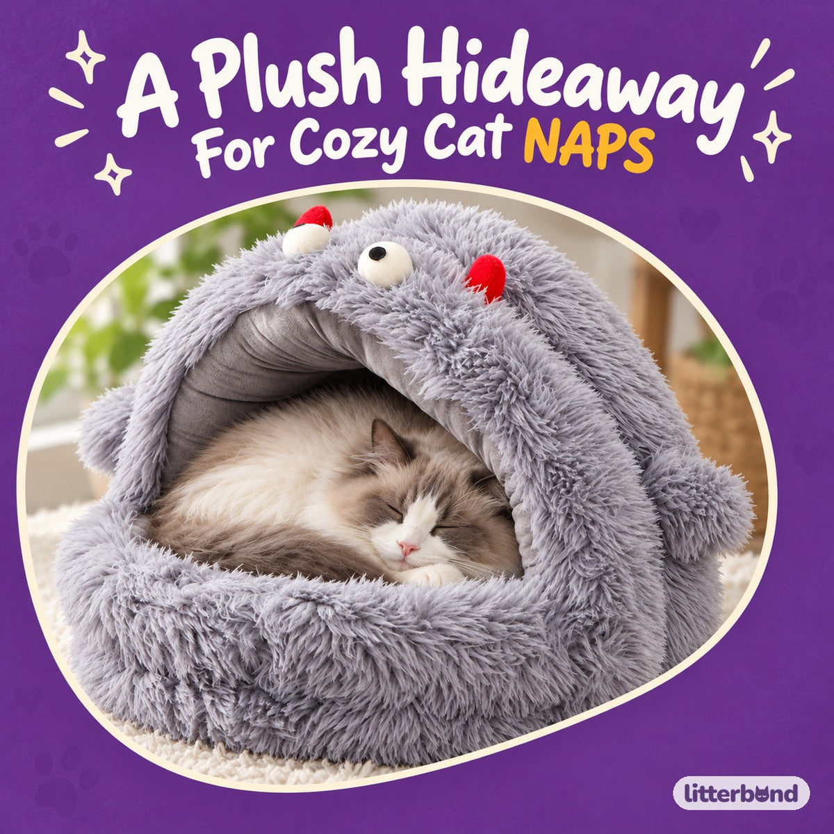 Shaggy Arched Nap Bed with a cat