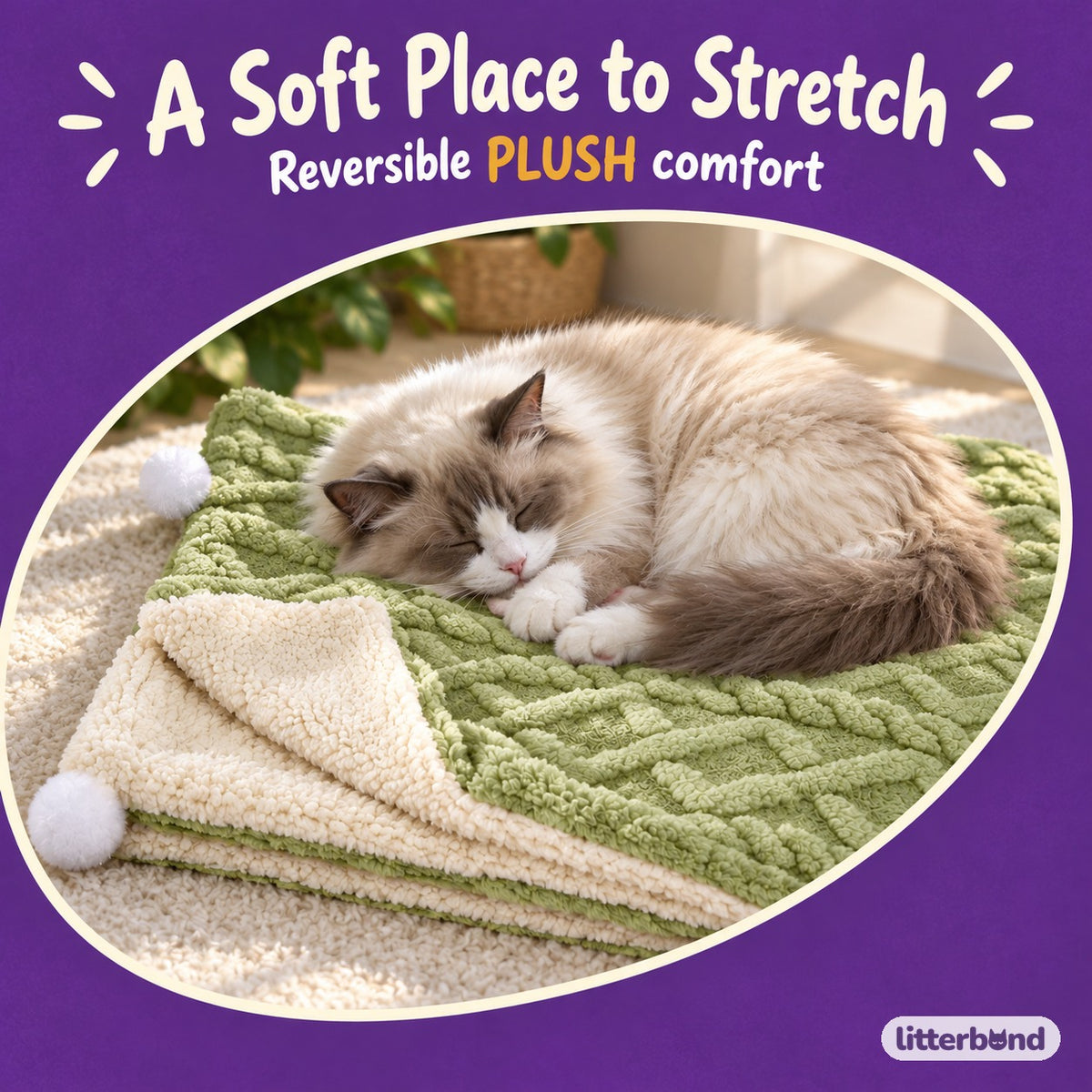 Reversible Quilted Fleece Cat Bed with a cat
