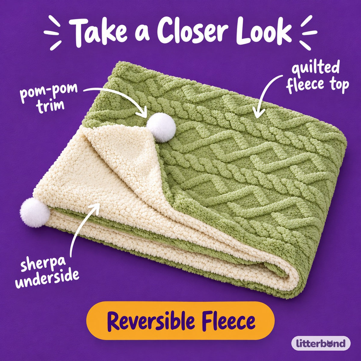 Reversible Quilted Fleece Cat Bed - close-up details