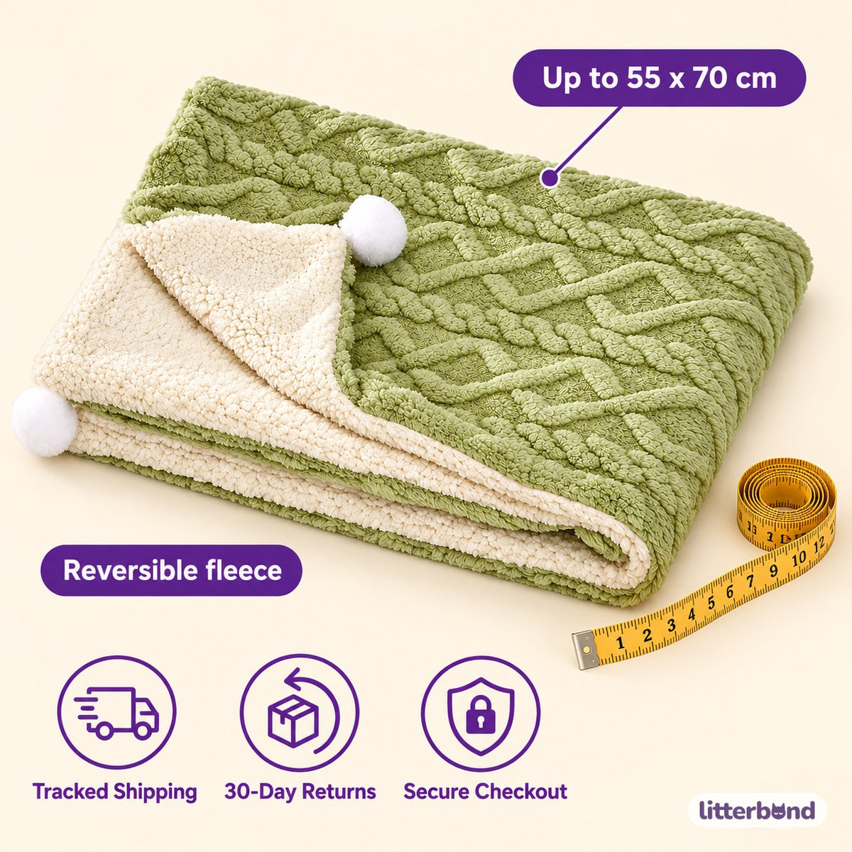 Reversible Quilted Fleece Cat Bed - size and details