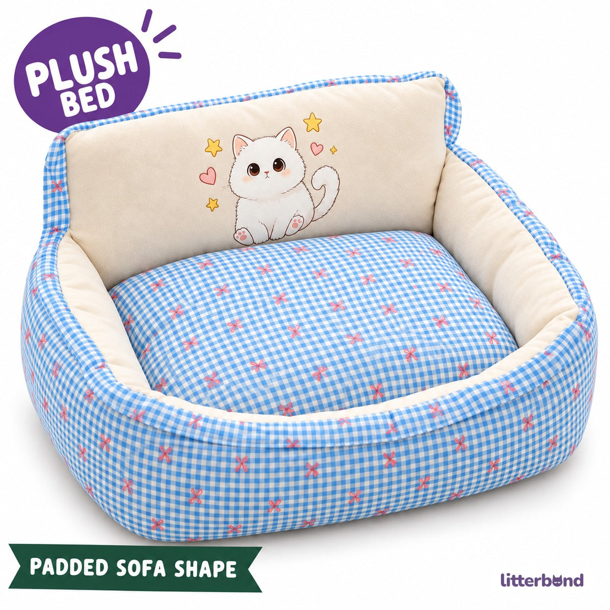Gingham Piped Sofa Nap Bed