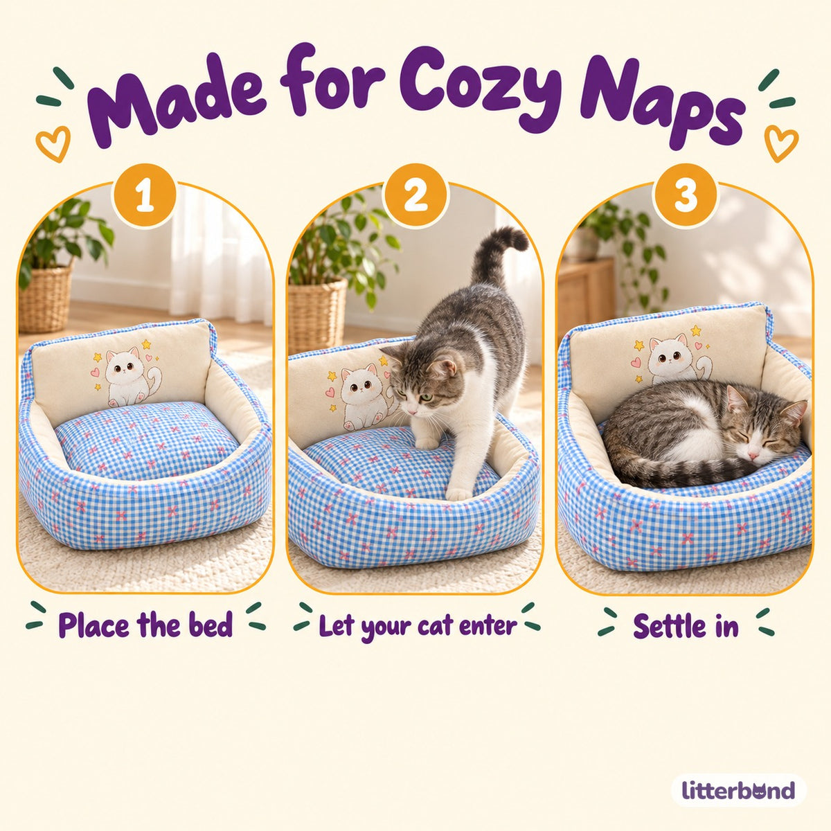 Gingham Piped Sofa Nap Bed - how to use it
