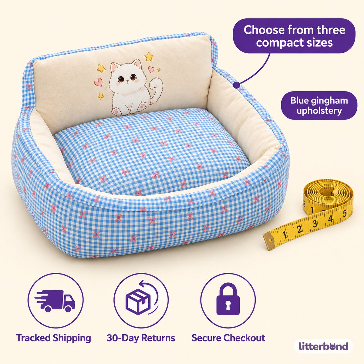 Gingham Piped Sofa Nap Bed - size and details