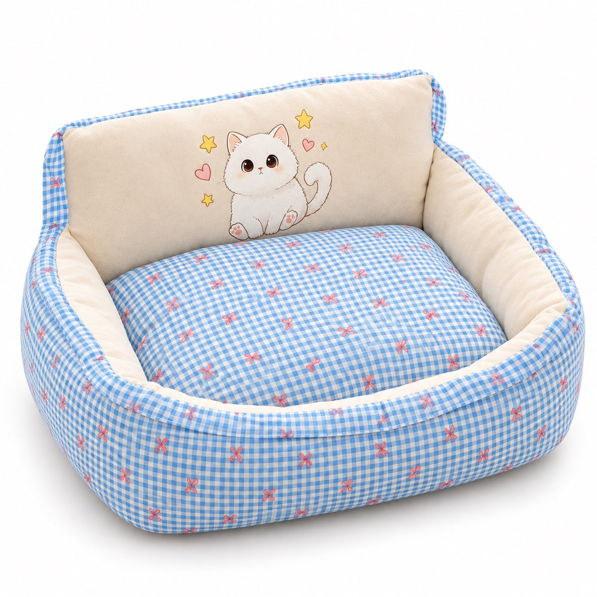 Gingham Piped Sofa Nap Bed - Blue Gingham