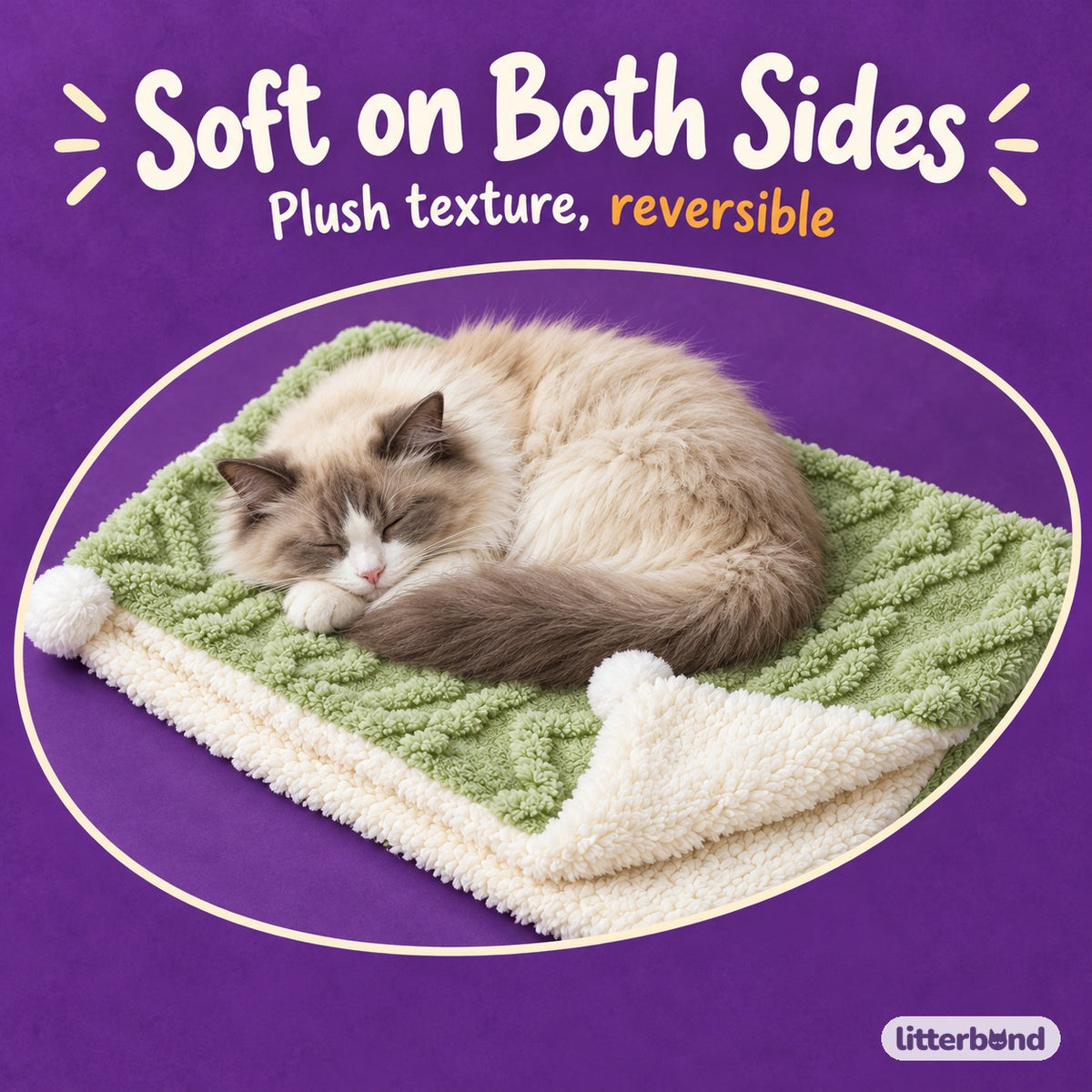Reversible Plush Fleece Mat for Cat Naps with a cat