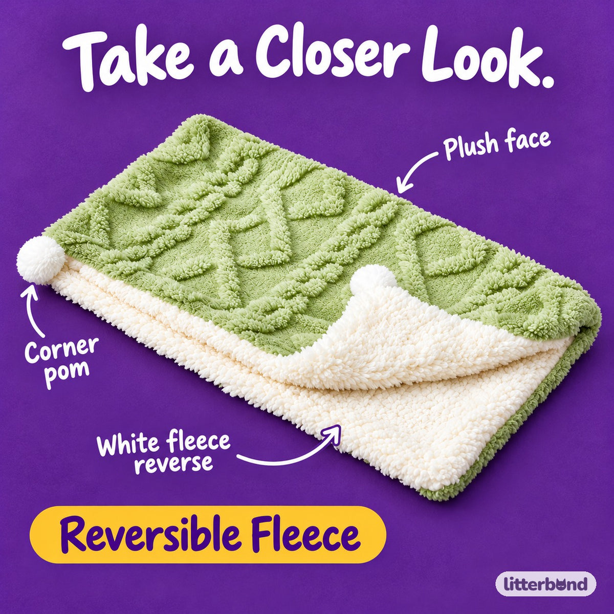 Reversible Plush Fleece Mat for Cat Naps - close-up details