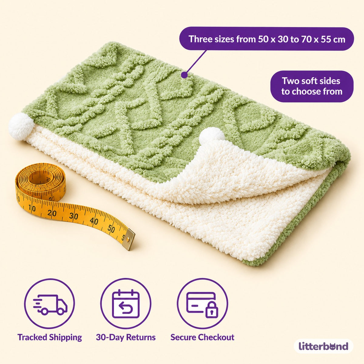 Reversible Plush Fleece Mat for Cat Naps - size and details