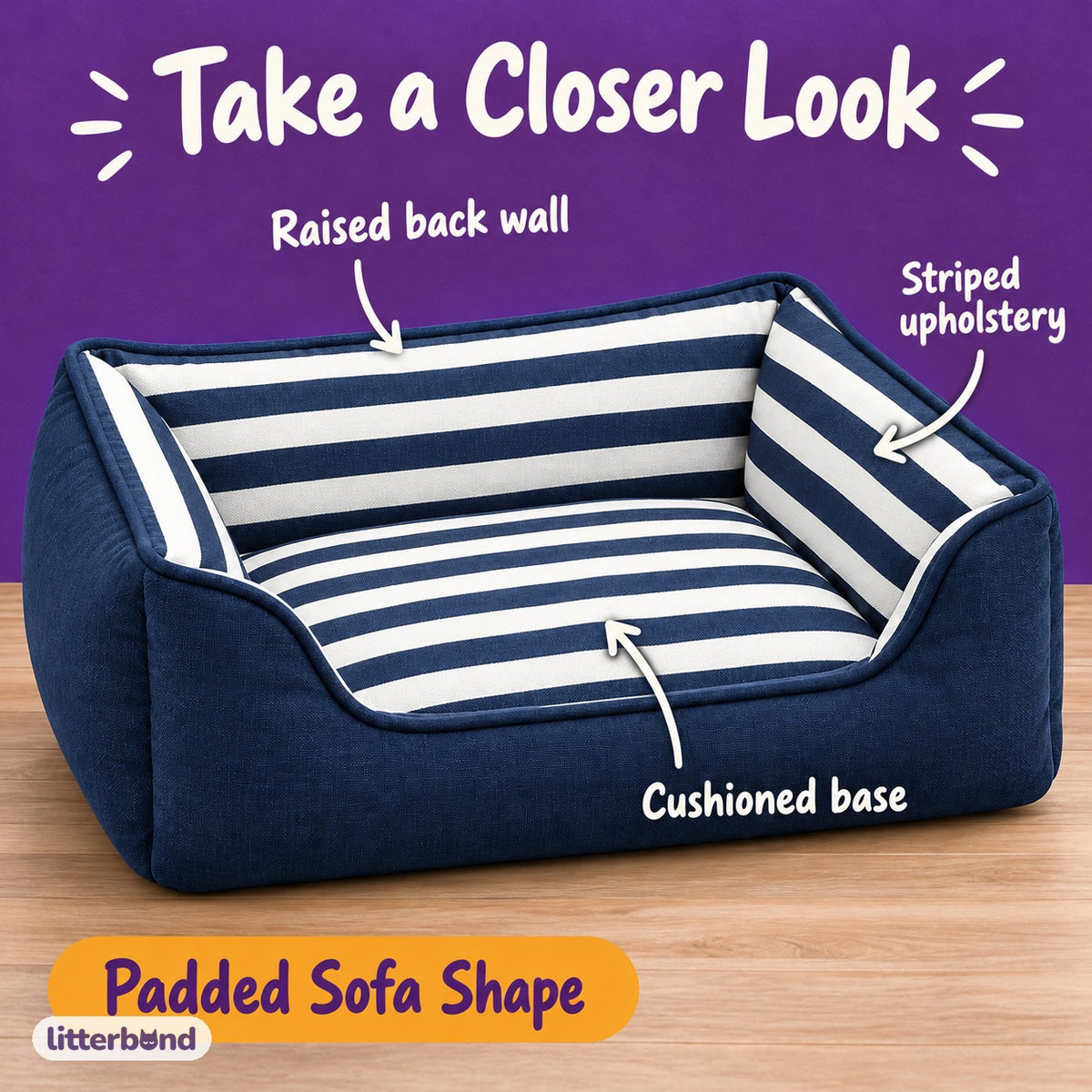 Navy Stripe Padded Lounger - close-up details