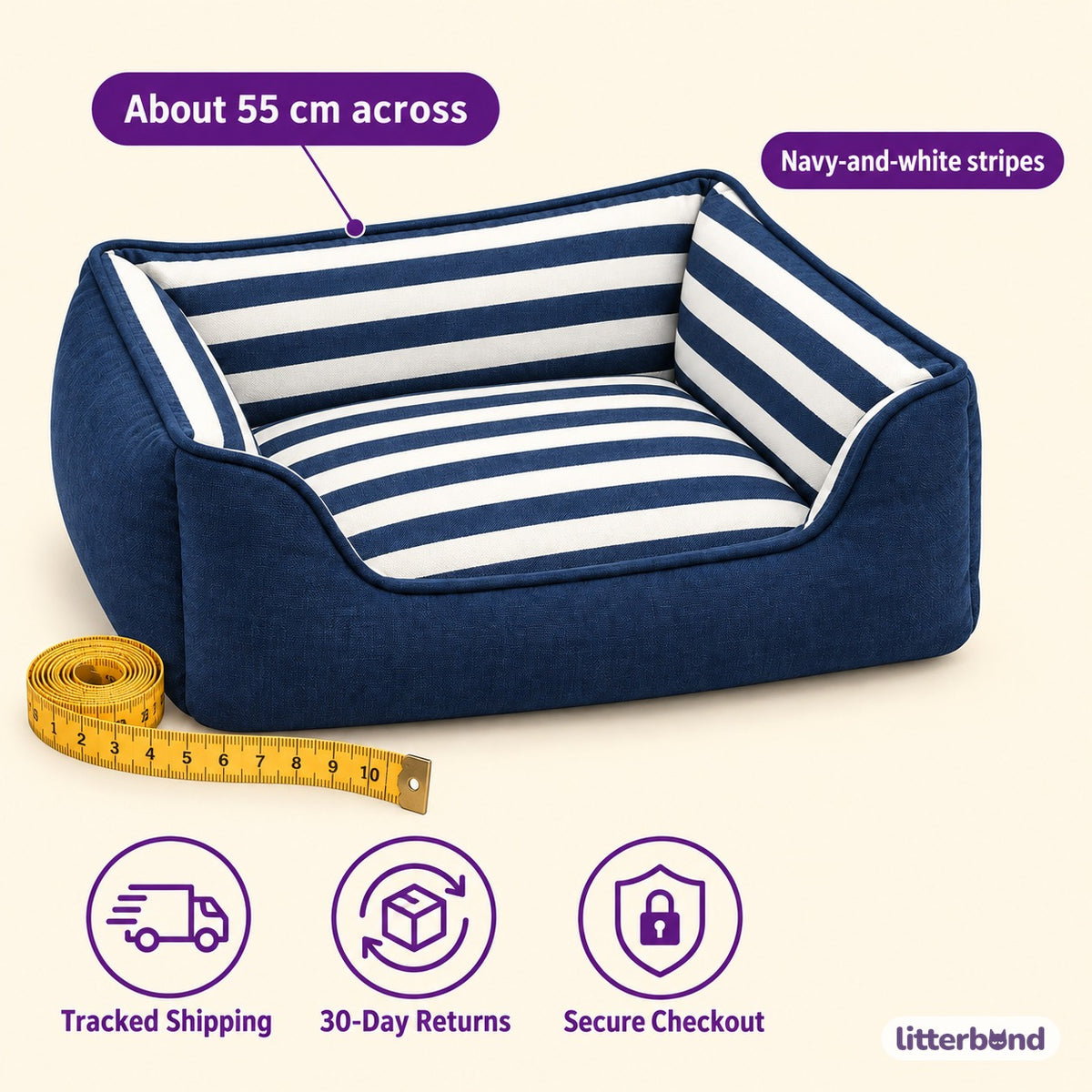 Navy Stripe Padded Lounger - size and details