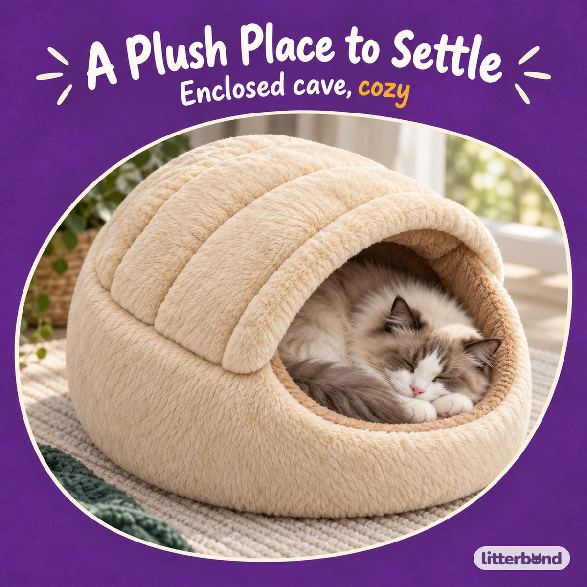 Plush Slipper Cave Bed with a cat