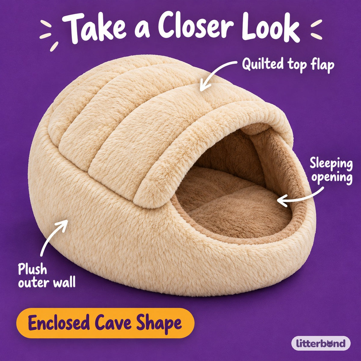 Plush Slipper Cave Bed - close-up details