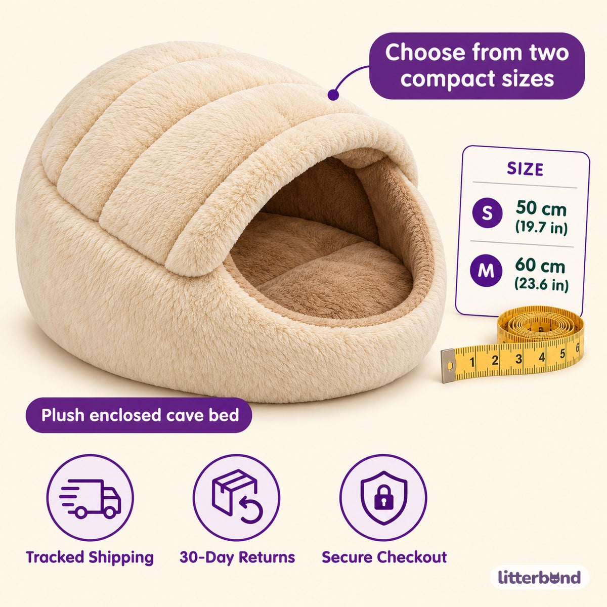 Plush Slipper Cave Bed - size and details