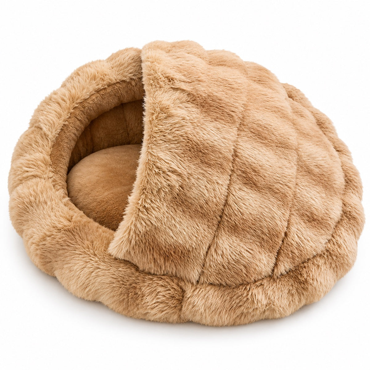 Plush Slipper Cave Bed - Warm Brown Cave with Pillow