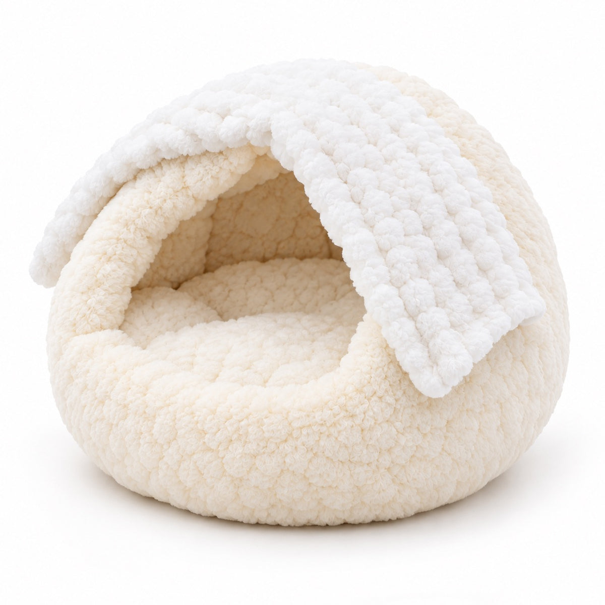 Plush Slipper Cave Bed - Cream Cave with Blanket
