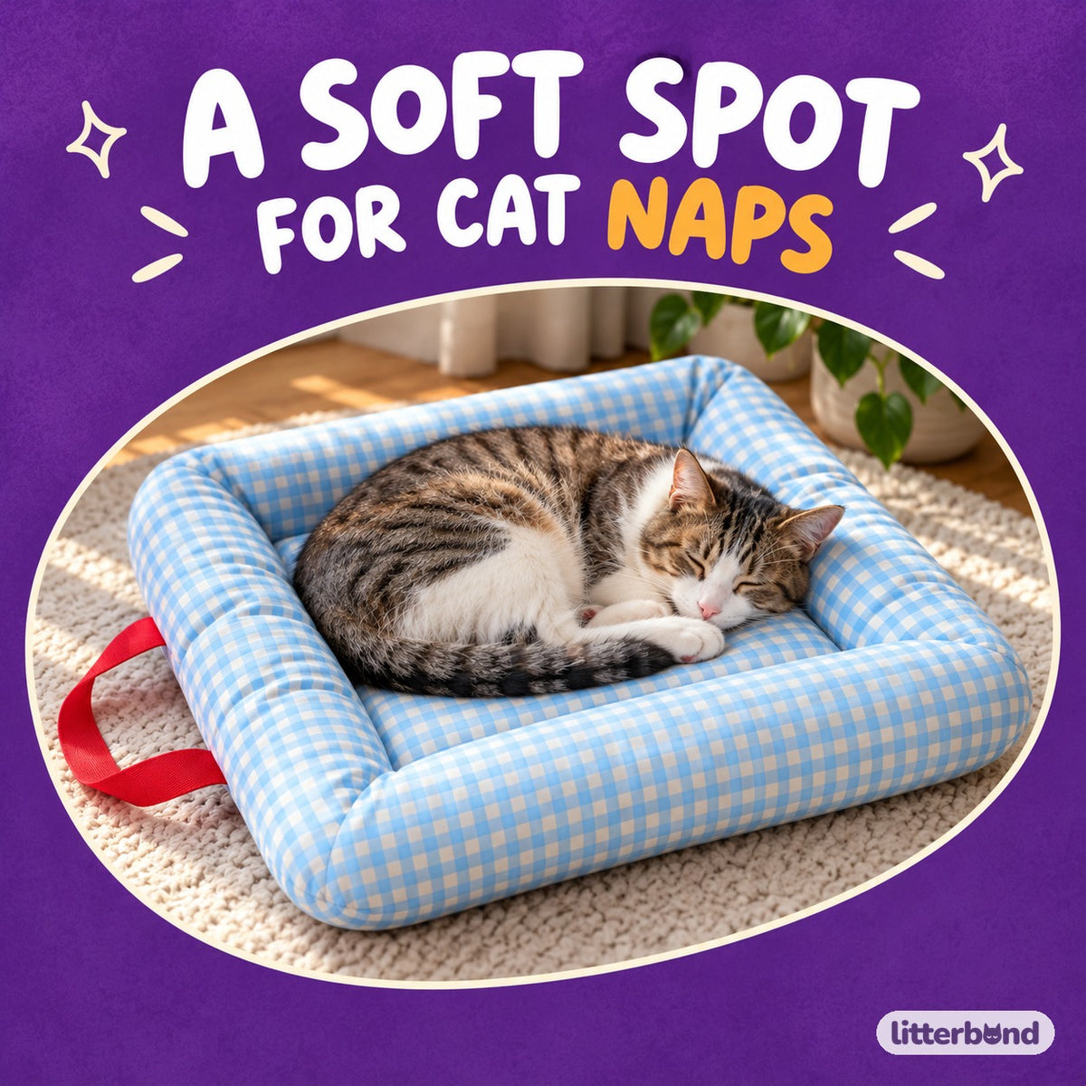 Gingham Sofa Bed for Cat Naps with a cat