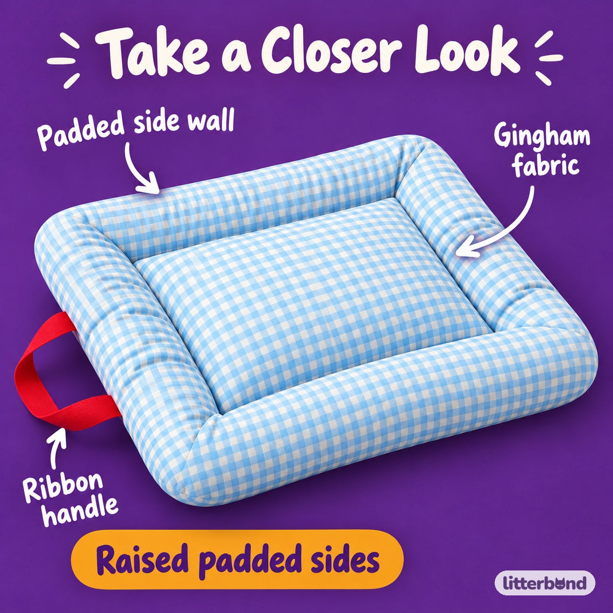 Gingham Sofa Bed for Cat Naps - close-up details