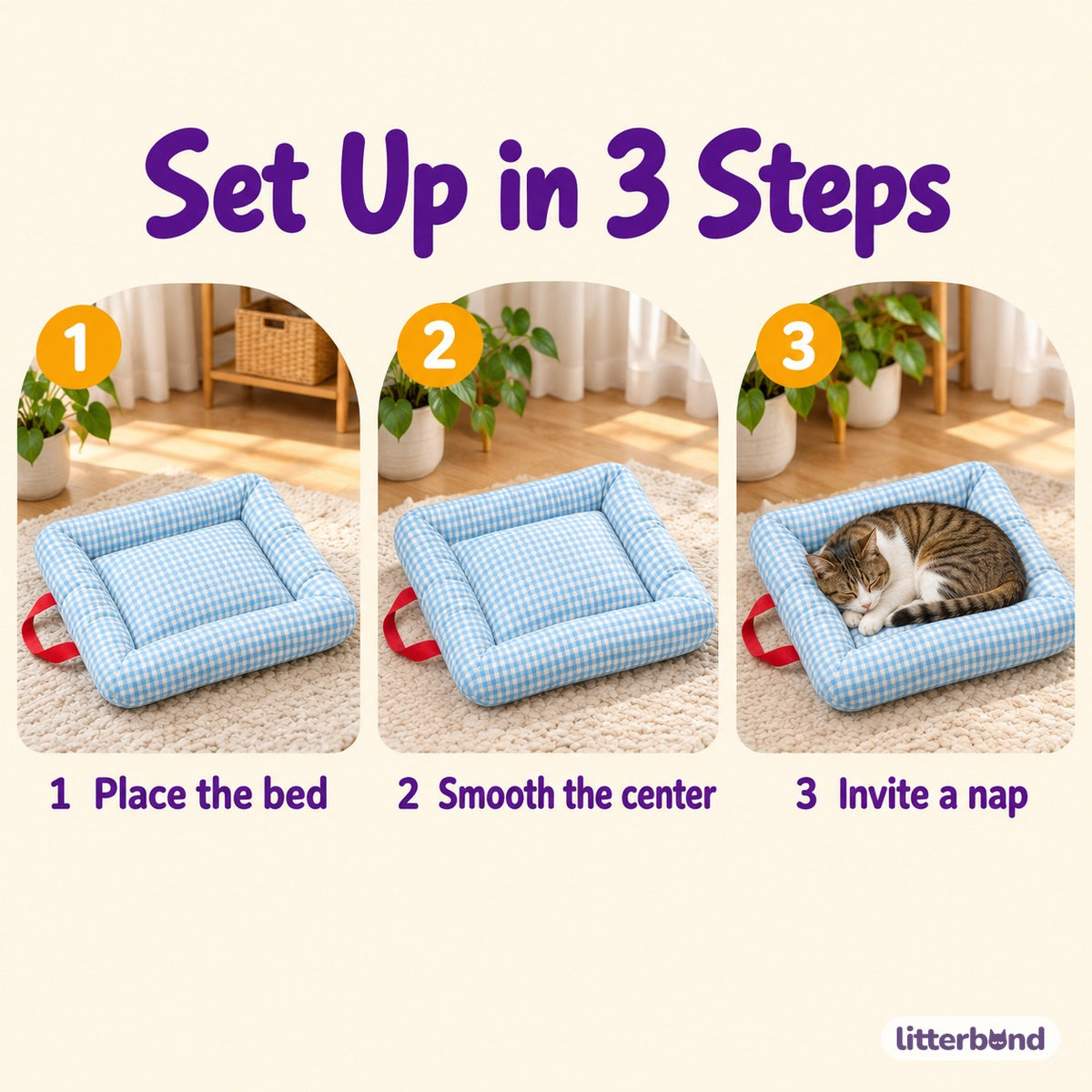 Gingham Sofa Bed for Cat Naps - how to use it