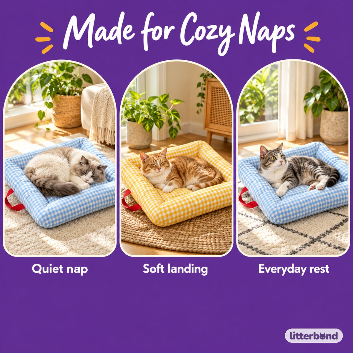 Gingham Sofa Bed for Cat Naps - cozy at home