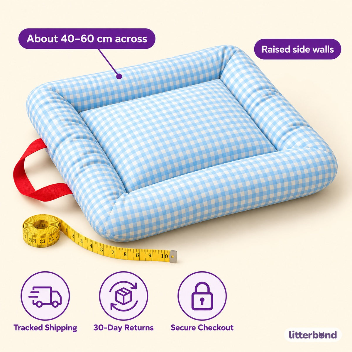 Gingham Sofa Bed for Cat Naps - size and details