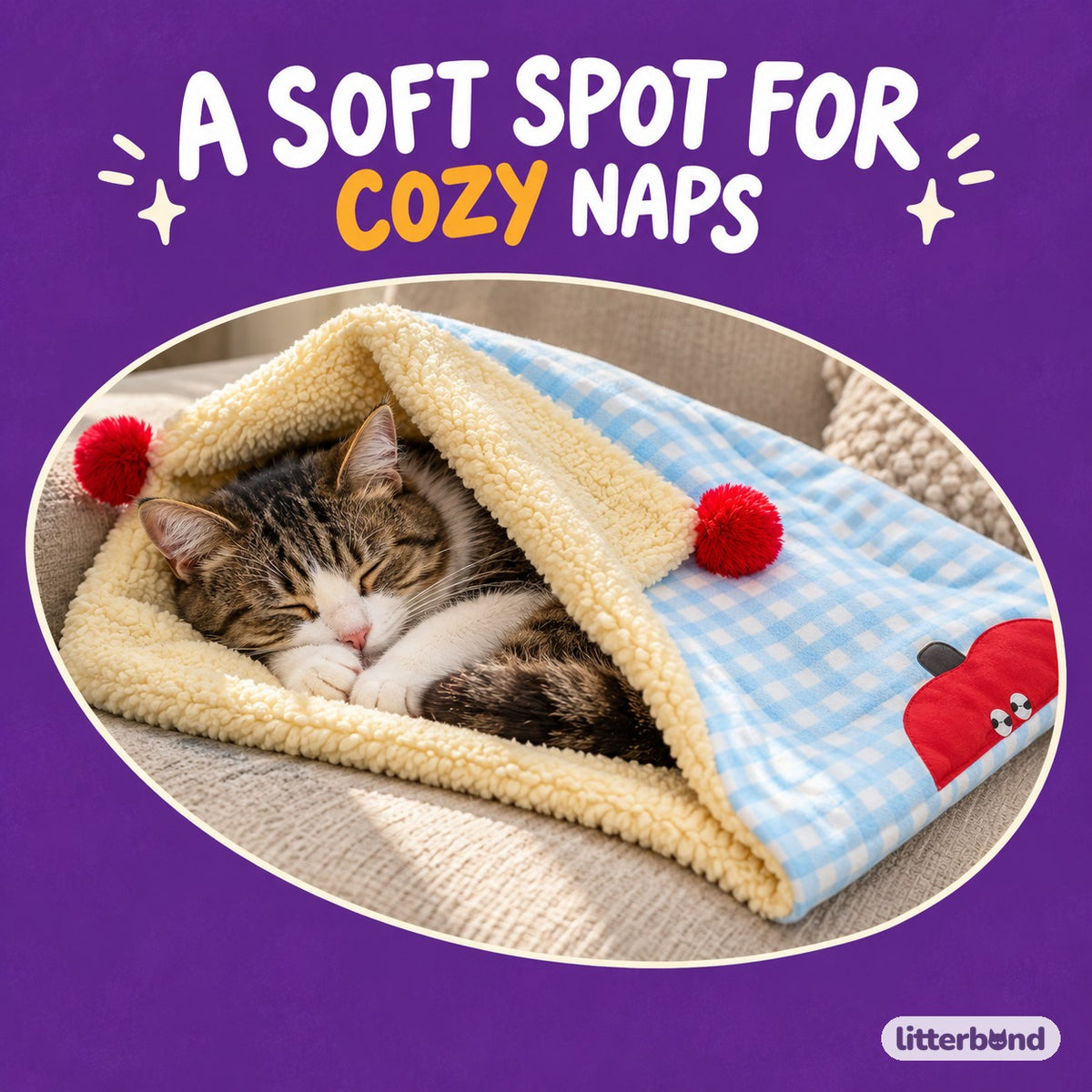Gingham Fair Isle Blanket Mat with a cat