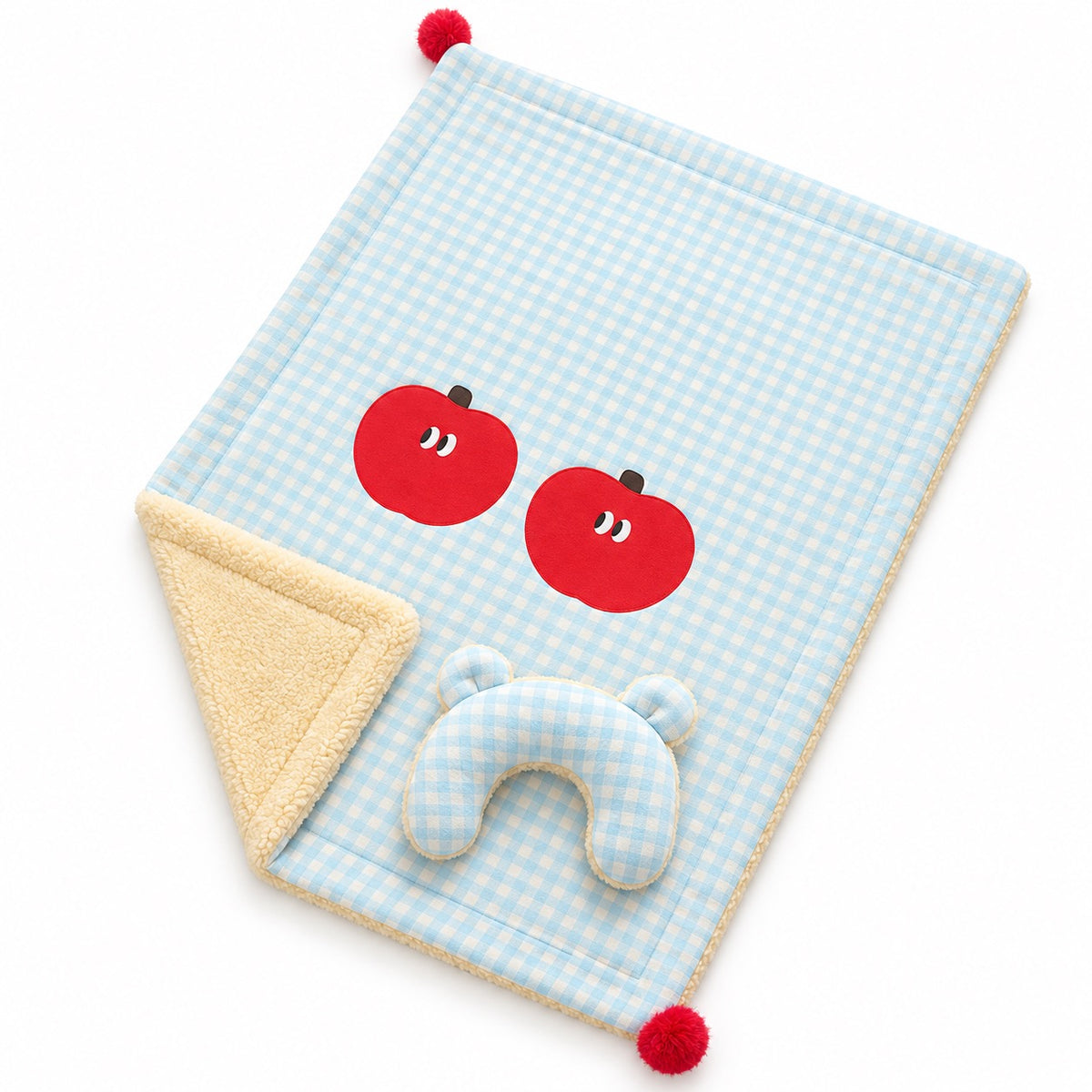 Gingham Fair Isle Blanket Mat - Apple Gingham Blanket with Pillow