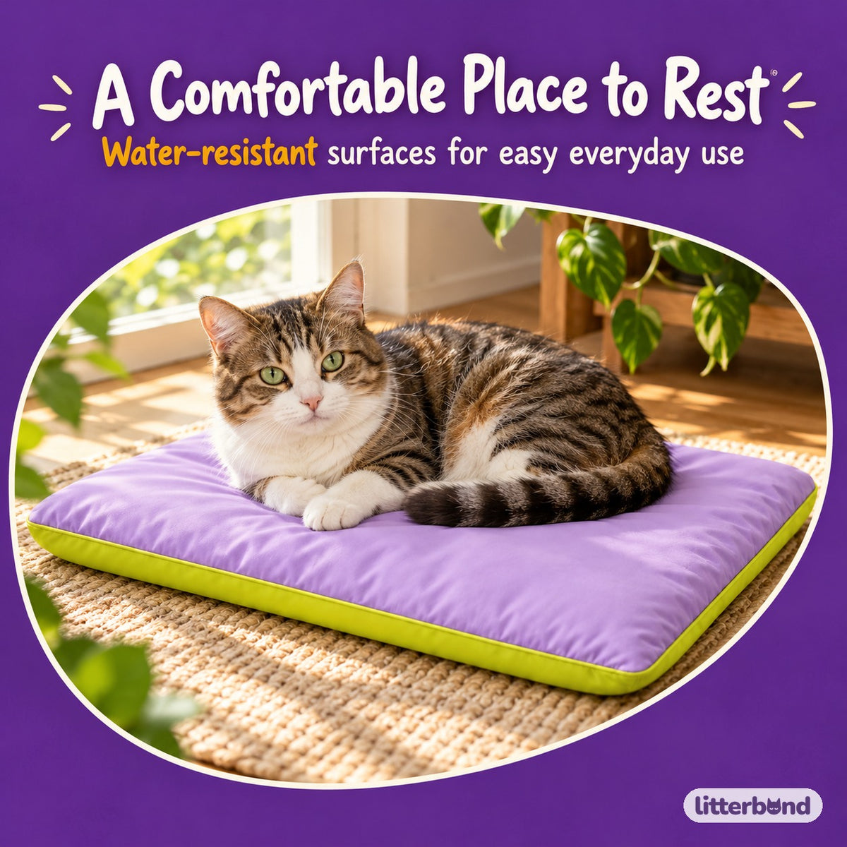 Splash-Resistant Cat Nap Mat with a cat