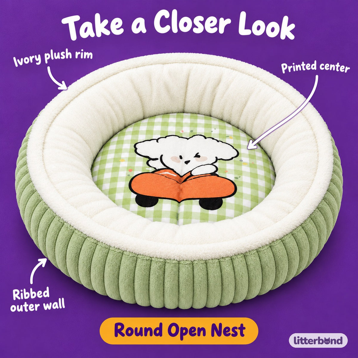 Puppy Print Bed for Naps - close-up details