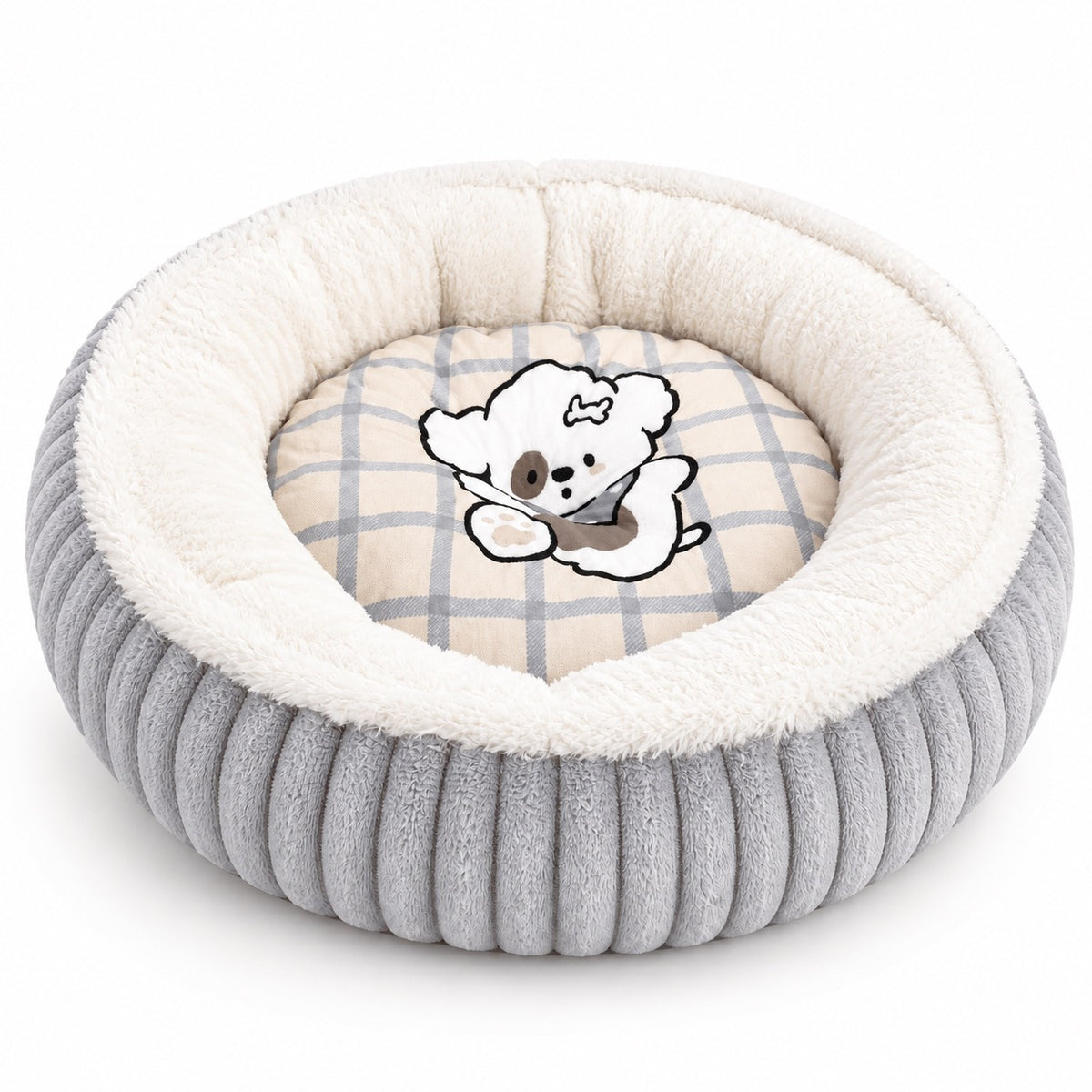 Puppy Print Bed for Naps - Gray Puppy Plaid