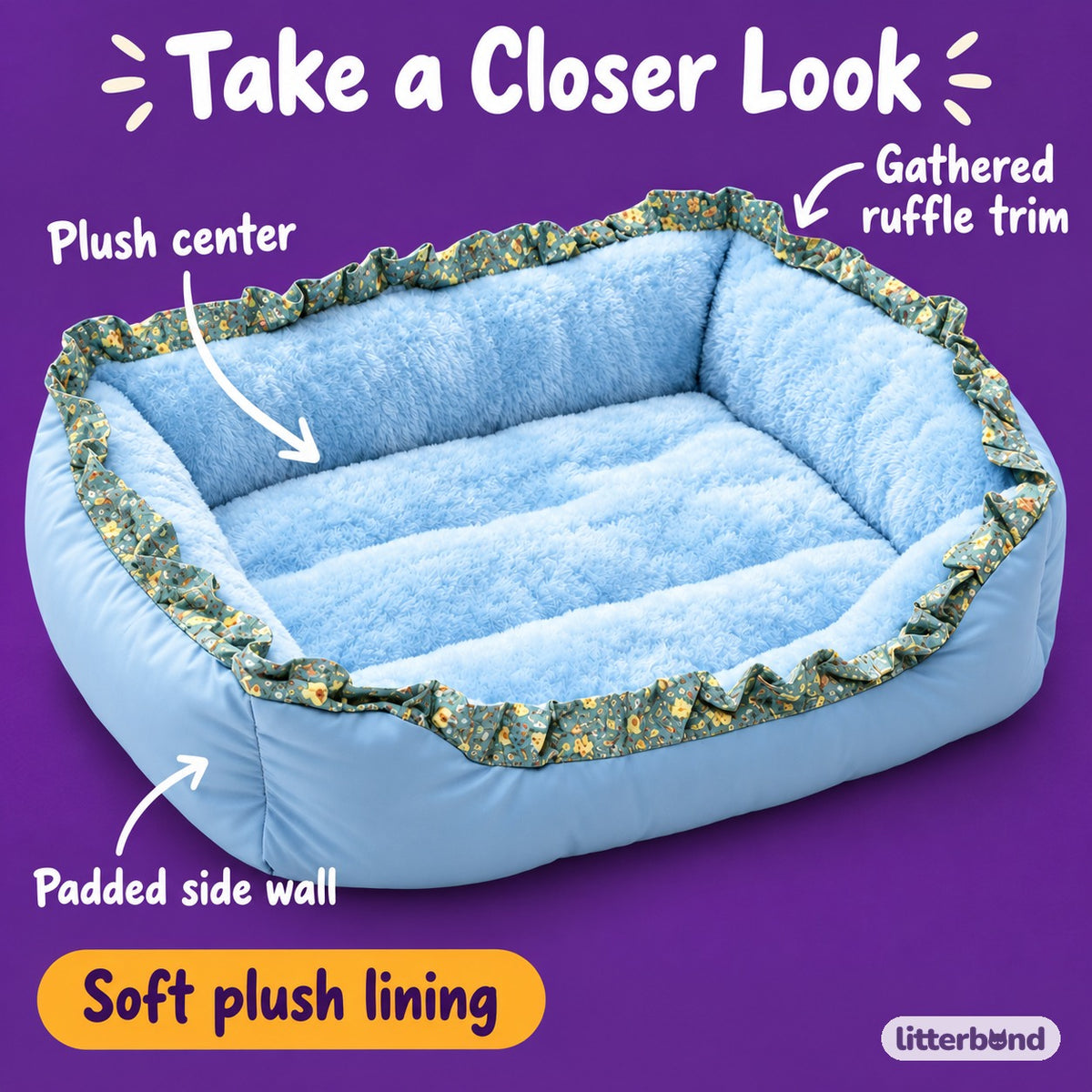 Ruffle Trim Plush Bed for Naps - close-up details