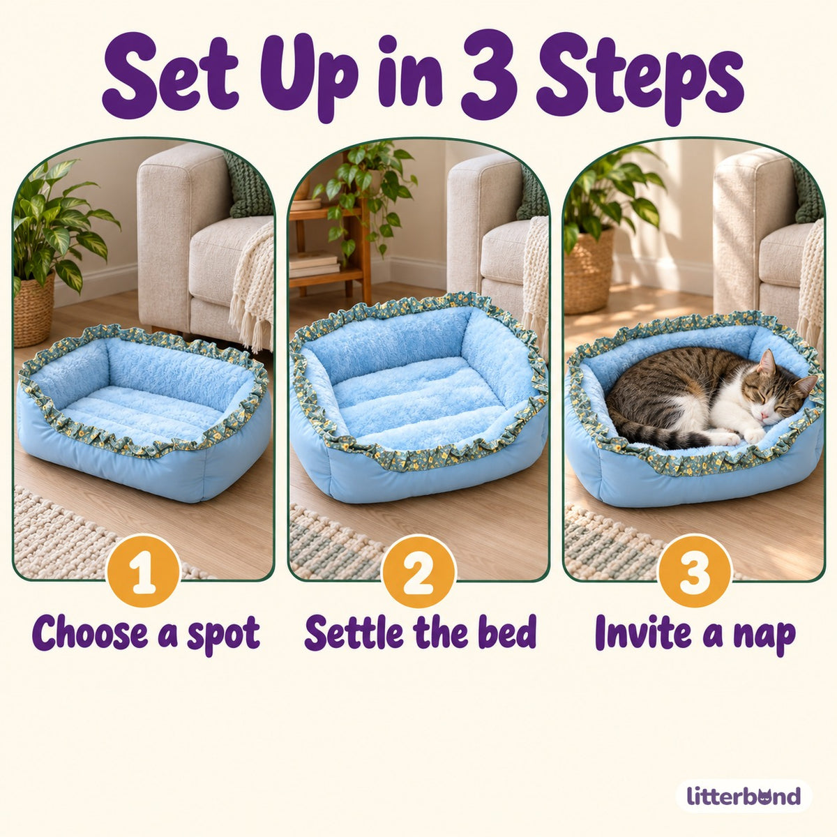 Ruffle Trim Plush Bed for Naps - how to use it