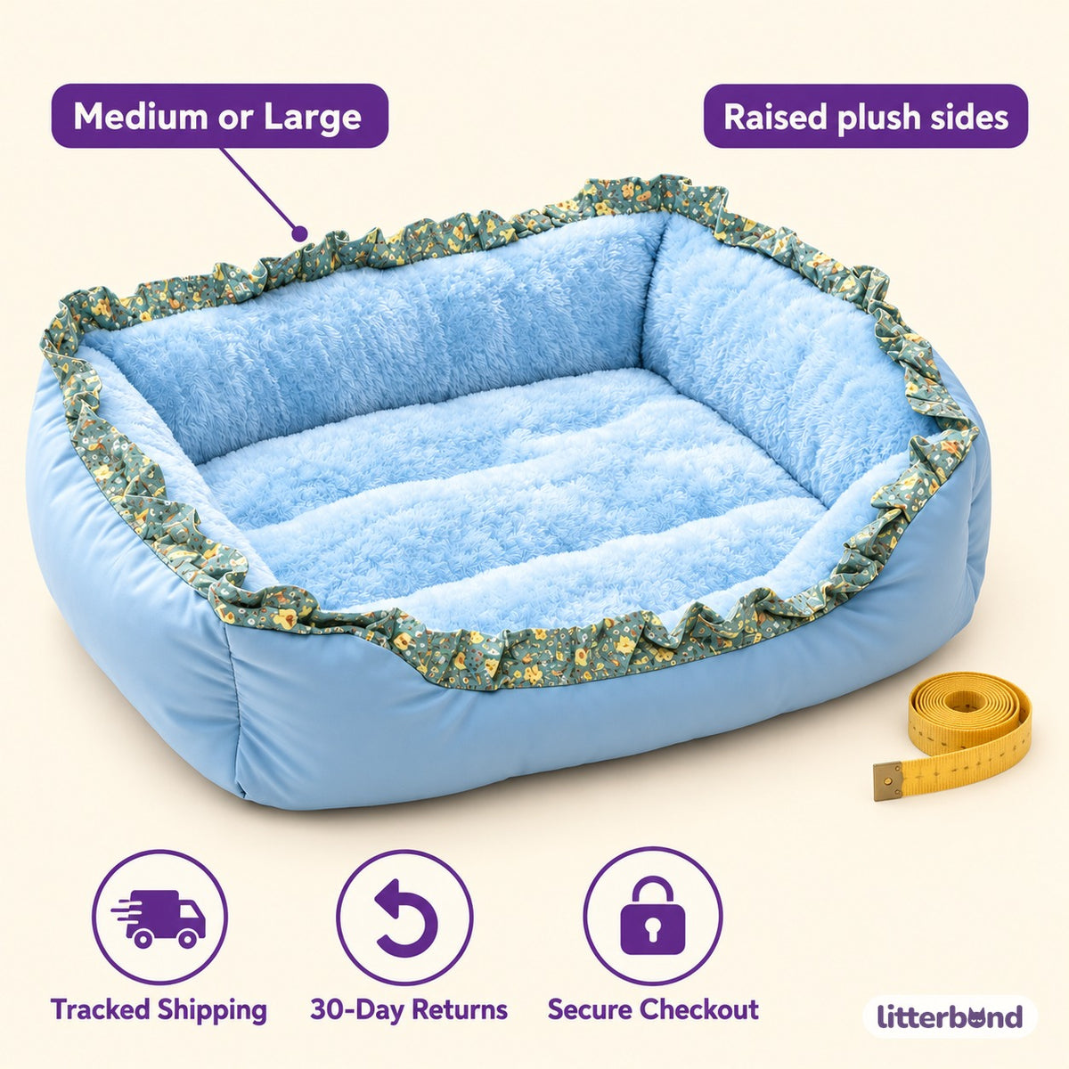 Ruffle Trim Plush Bed for Naps - size and details