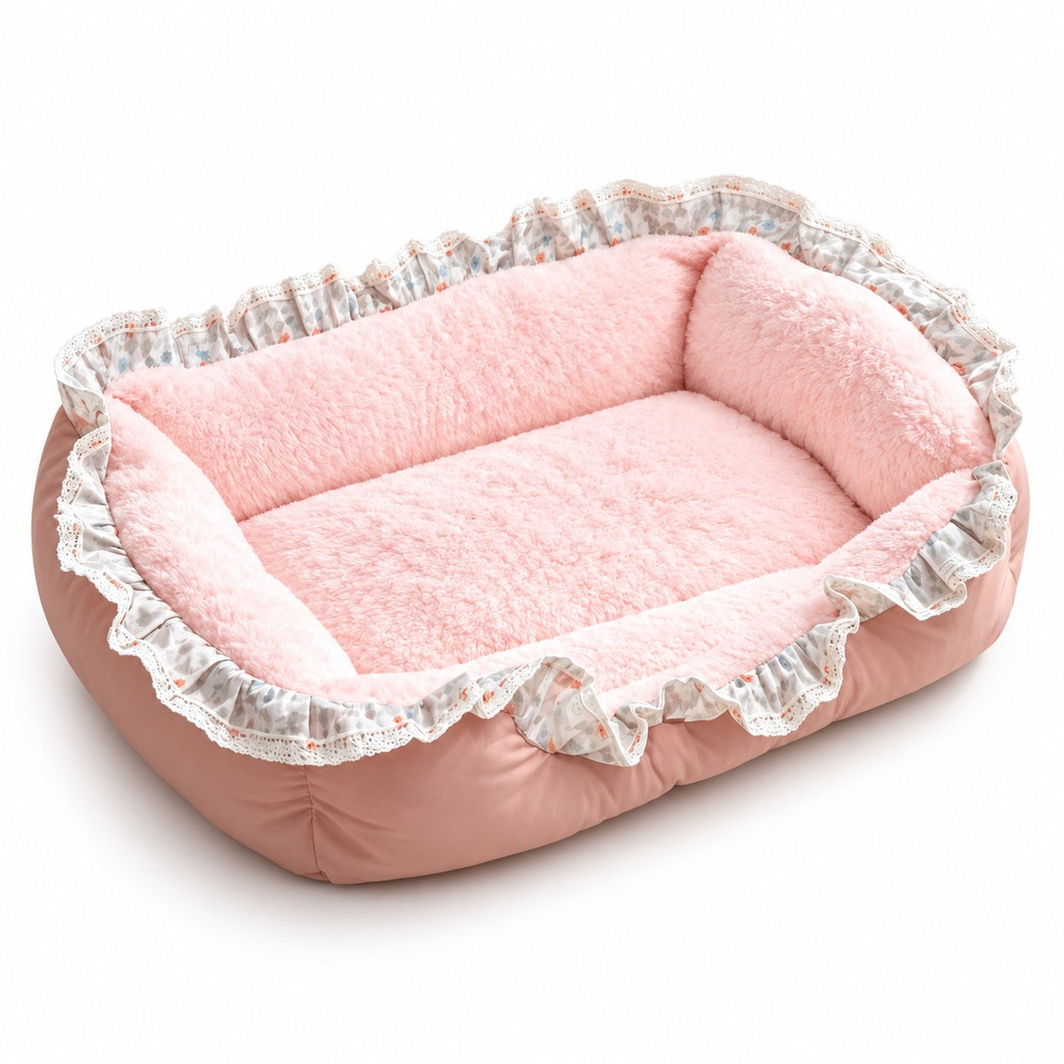 Ruffle Trim Plush Bed for Naps - Pink Lace Ruffle