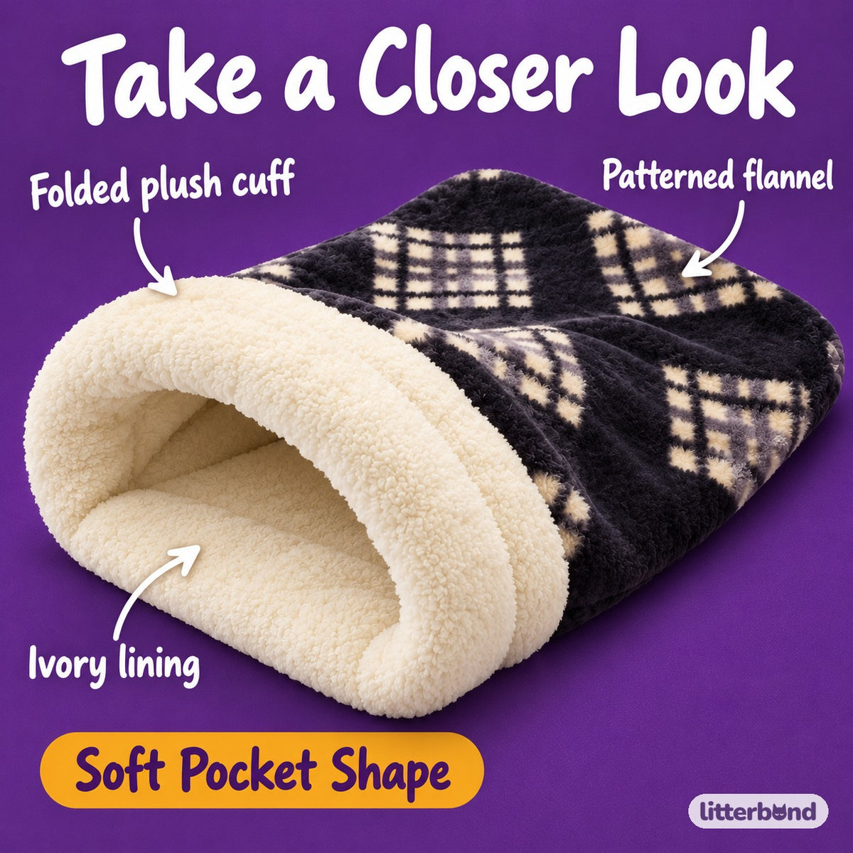 Plush Cuff Pocket Bed for Naps - close-up details