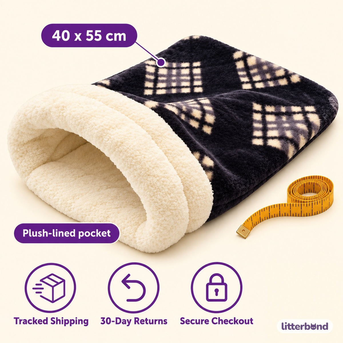 Plush Cuff Pocket Bed for Naps - size and details