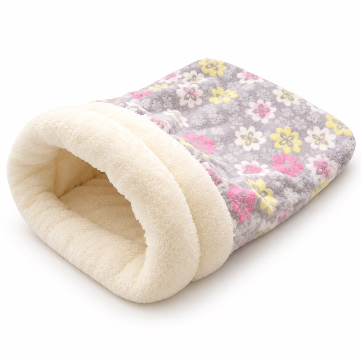 Plush Cuff Pocket Bed for Naps - Gray Floral