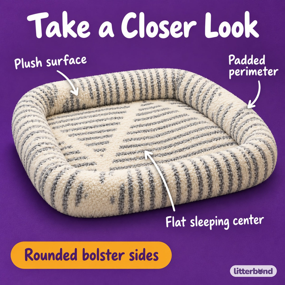 Patterned Bolster Bed for Naps - close-up details